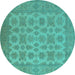 Round Machine Washable Oriental Turquoise Industrial Area Rugs, wshurb1008turq