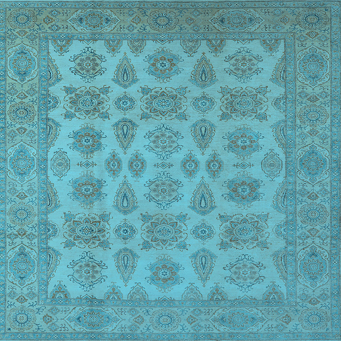 Square Machine Washable Oriental Light Blue Industrial Rug, wshurb1008lblu