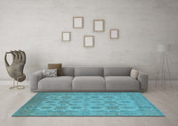 Machine Washable Oriental Light Blue Industrial Rug, wshurb1008lblu