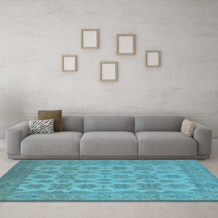 Machine Washable Oriental Light Blue Industrial Rug in a Living Room, wshurb1008lblu