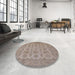 Round Machine Washable Industrial Modern Dark Almond Brown Rug in a Office, wshurb1008