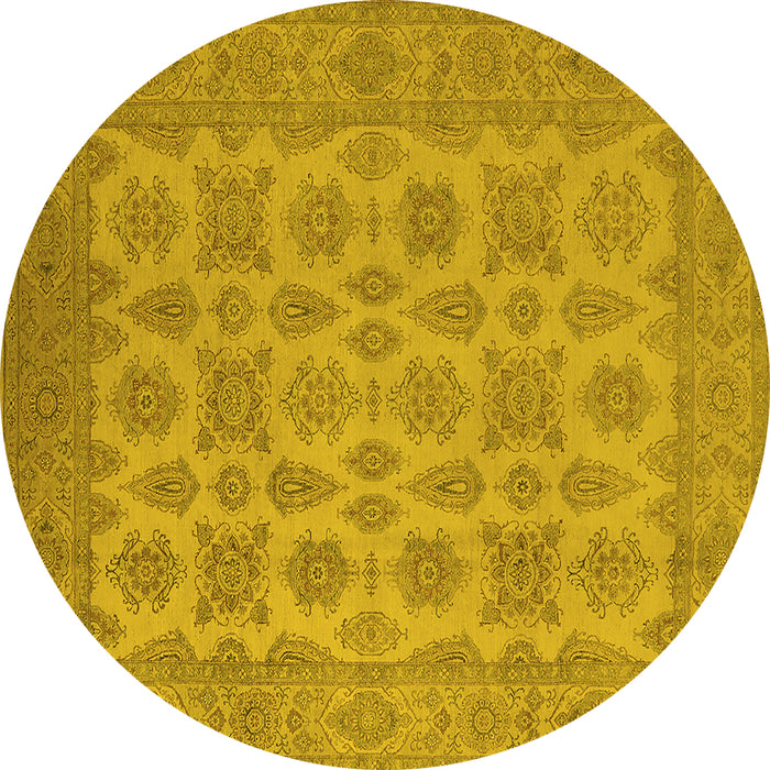 Round Machine Washable Oriental Yellow Industrial Rug, wshurb1008yw