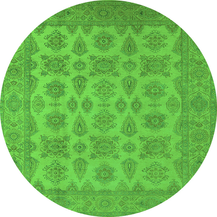 Round Machine Washable Oriental Green Industrial Area Rugs, wshurb1008grn