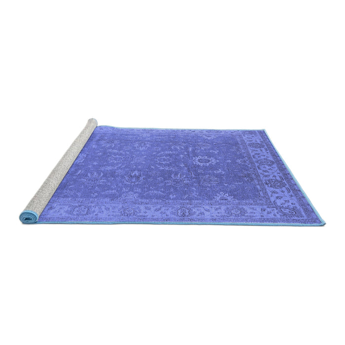 Sideview of Machine Washable Oriental Blue Industrial Rug, wshurb1009blu