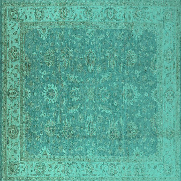 Square Machine Washable Oriental Turquoise Industrial Area Rugs, wshurb1009turq