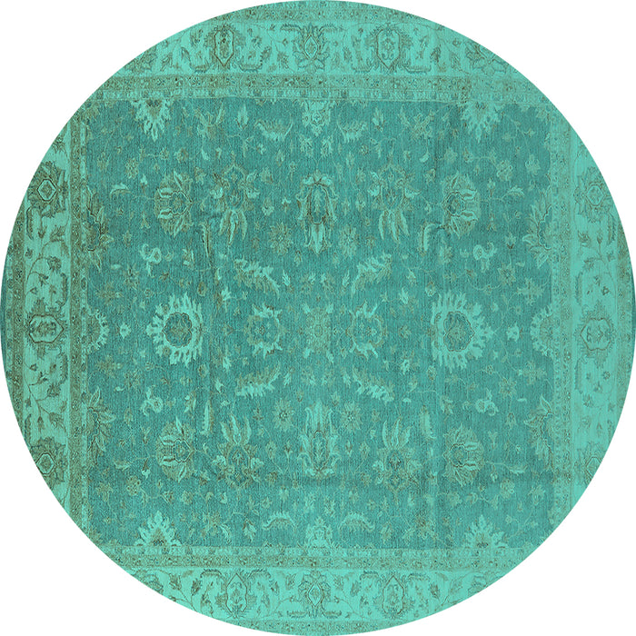 Round Oriental Turquoise Industrial Rug, urb1009turq