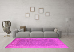 Machine Washable Oriental Pink Industrial Rug in a Living Room, wshurb1009pnk