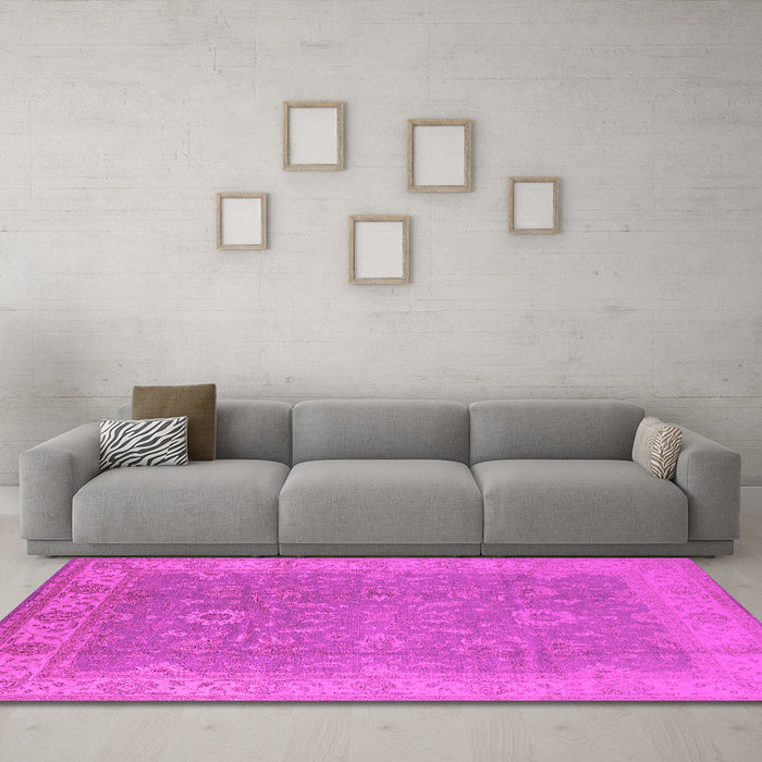 Machine Washable Oriental Pink Industrial Rug in a Living Room, wshurb1009pnk