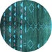 Round Oriental Turquoise Industrial Rug, urb1010turq