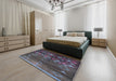 Mid-Century Modern Black Oriental Rug in a Bedroom, urb1010