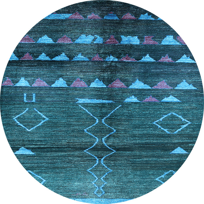 Round Machine Washable Oriental Light Blue Industrial Rug, wshurb1010lblu