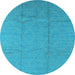 Round Machine Washable Oriental Light Blue Industrial Rug, wshurb1011lblu