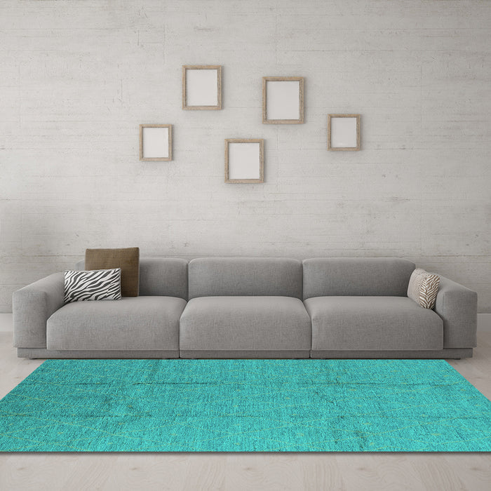 Machine Washable Oriental Turquoise Industrial Area Rugs in a Living Room,, wshurb1011turq