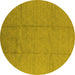 Round Machine Washable Oriental Yellow Industrial Rug, wshurb1011yw