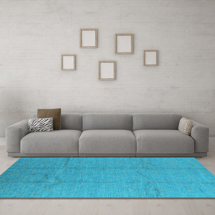 Machine Washable Oriental Light Blue Industrial Rug in a Living Room, wshurb1011lblu