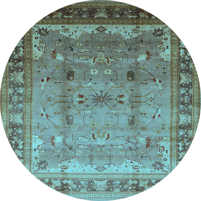 Round Machine Washable Oriental Light Blue Industrial Rug, wshurb1012lblu