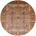 Round Mid-Century Modern Brown Sand Brown Oriental Rug, urb1012