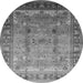 Round Machine Washable Oriental Gray Industrial Rug, wshurb1012gry