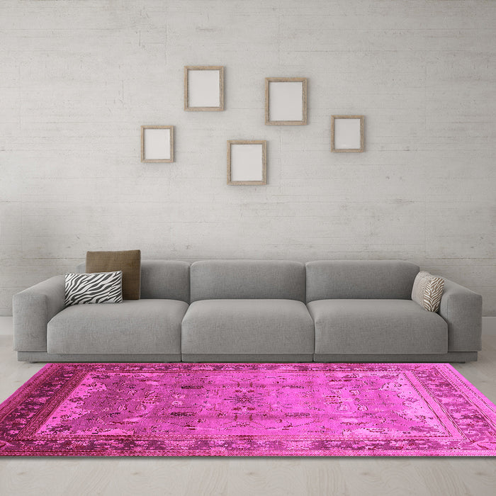 Machine Washable Oriental Pink Industrial Rug in a Living Room, wshurb1012pnk