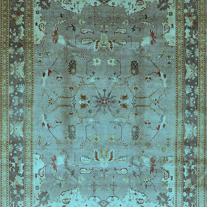 Machine Washable Oriental Light Blue Industrial Rug, wshurb1012lblu