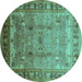 Round Oriental Turquoise Industrial Rug, urb1012turq