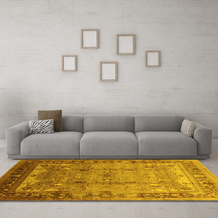 Machine Washable Oriental Yellow Industrial Rug in a Living Room, wshurb1012yw