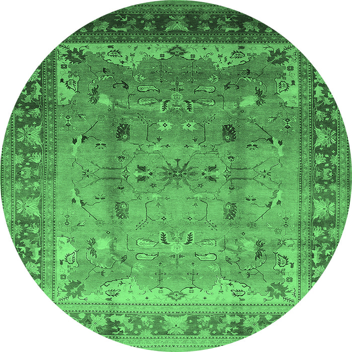 Round Oriental Emerald Green Industrial Rug, urb1012emgrn