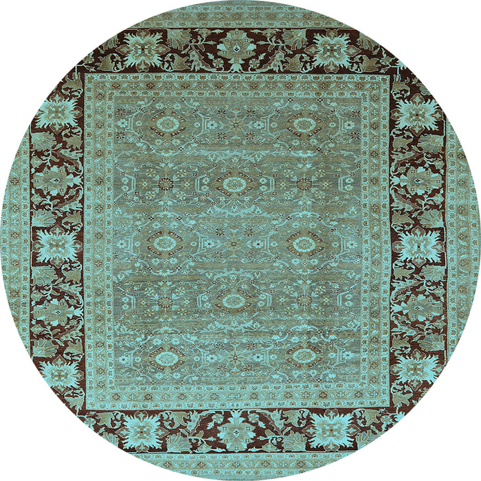 Round Machine Washable Oriental Light Blue Industrial Rug, wshurb1013lblu