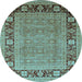 Round Machine Washable Oriental Light Blue Industrial Rug, wshurb1013lblu