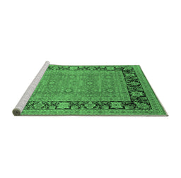 Sideview of Machine Washable Oriental Emerald Green Industrial Area Rugs, wshurb1013emgrn