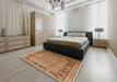 Mid-Century Modern Mahogany Brown Oriental Rug in a Bedroom, urb1013