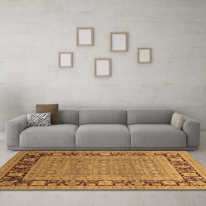 Machine Washable Oriental Brown Industrial Rug in a Living Room,, wshurb1013brn