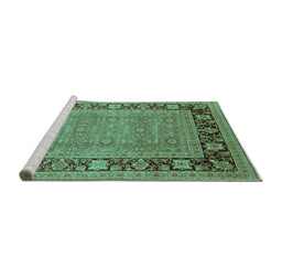 Sideview of Machine Washable Oriental Turquoise Industrial Area Rugs, wshurb1013turq