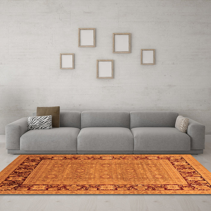 Machine Washable Oriental Orange Industrial Area Rugs in a Living Room, wshurb1013org