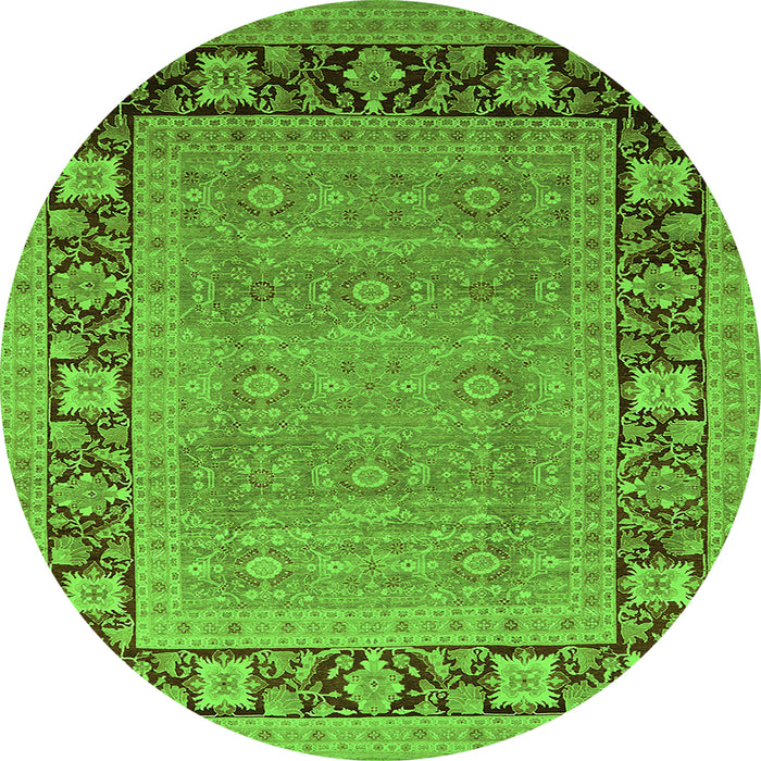 Round Machine Washable Oriental Green Industrial Area Rugs, wshurb1013grn