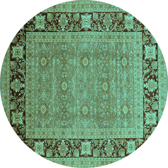 Round Oriental Turquoise Industrial Rug, urb1013turq