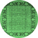 Round Oriental Emerald Green Industrial Rug, urb1013emgrn