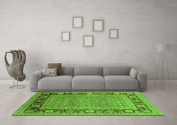 Machine Washable Oriental Green Industrial Area Rugs in a Living Room,, wshurb1013grn