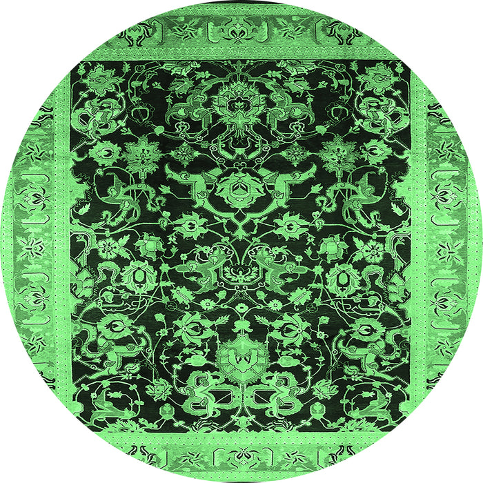 Round Oriental Emerald Green Industrial Rug, urb1014emgrn