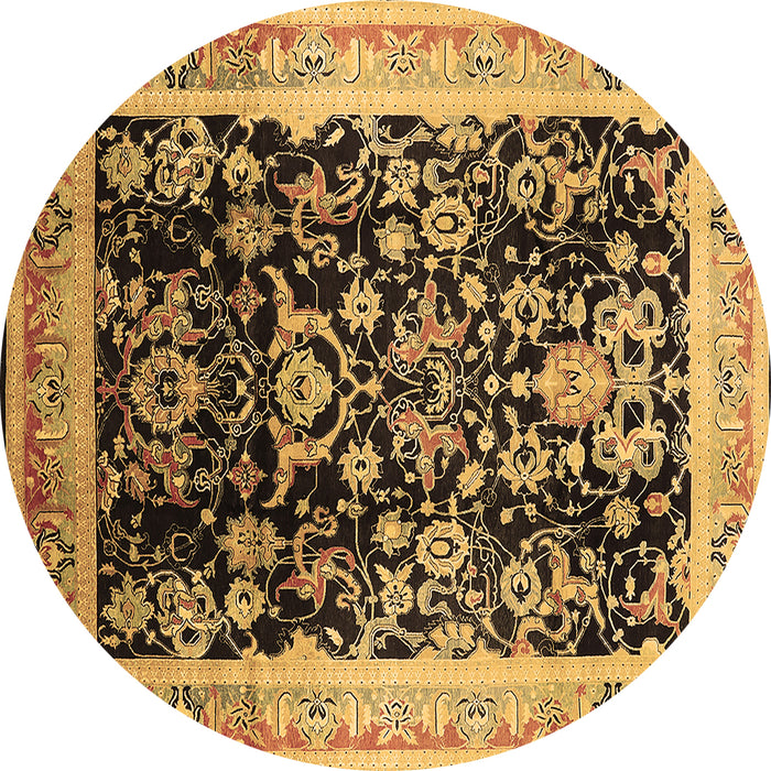Round Machine Washable Oriental Brown Industrial Rug, wshurb1014brn