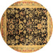 Round Machine Washable Oriental Brown Industrial Rug, wshurb1014brn