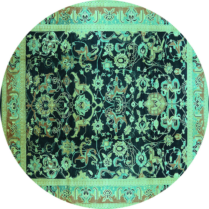 Round Machine Washable Oriental Turquoise Industrial Area Rugs, wshurb1014turq
