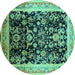 Round Machine Washable Oriental Turquoise Industrial Area Rugs, wshurb1014turq