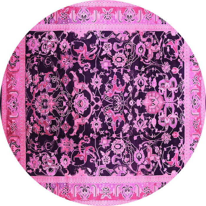 Round Machine Washable Oriental Pink Industrial Rug, wshurb1014pnk