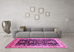 Machine Washable Oriental Pink Industrial Rug in a Living Room, wshurb1014pnk