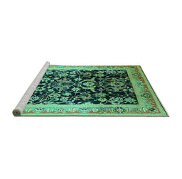 Sideview of Machine Washable Oriental Turquoise Industrial Area Rugs, wshurb1014turq