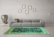 Machine Washable Oriental Turquoise Industrial Area Rugs in a Living Room,, wshurb1014turq