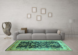 Machine Washable Oriental Turquoise Industrial Area Rugs in a Living Room,, wshurb1014turq