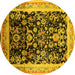 Round Machine Washable Oriental Yellow Industrial Rug, wshurb1014yw