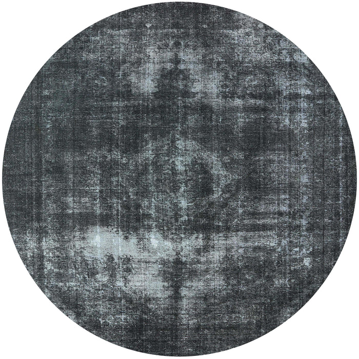 Round Mid-Century Modern Dark Gray Black Oriental Rug, urb1015